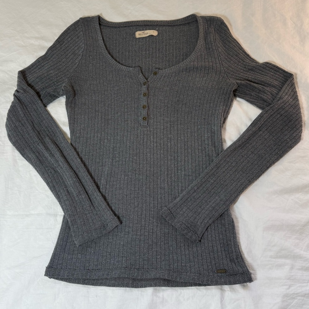 Hollister Grey Ribbed Long Sleeve Top